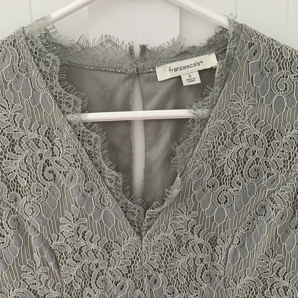 Francesca S Lined Lace Romper Dress Small Gray Women’s Small Shorts - Picture 2 of 8